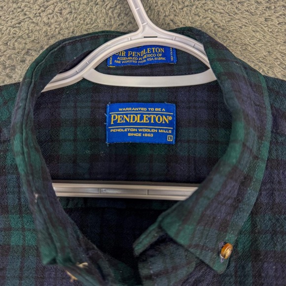 Pendleton Shirt Mens Large Green Blue Blackwatch Tartan Wool Button Down Plaid - Picture 4 of 13
